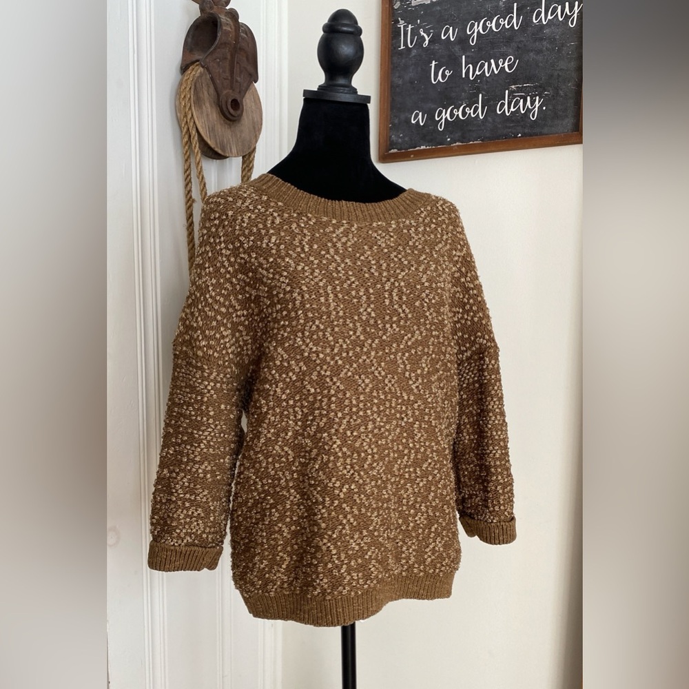 Boden US 14  brown textured knit sweater with a gold shimmer& bracelet sleeves